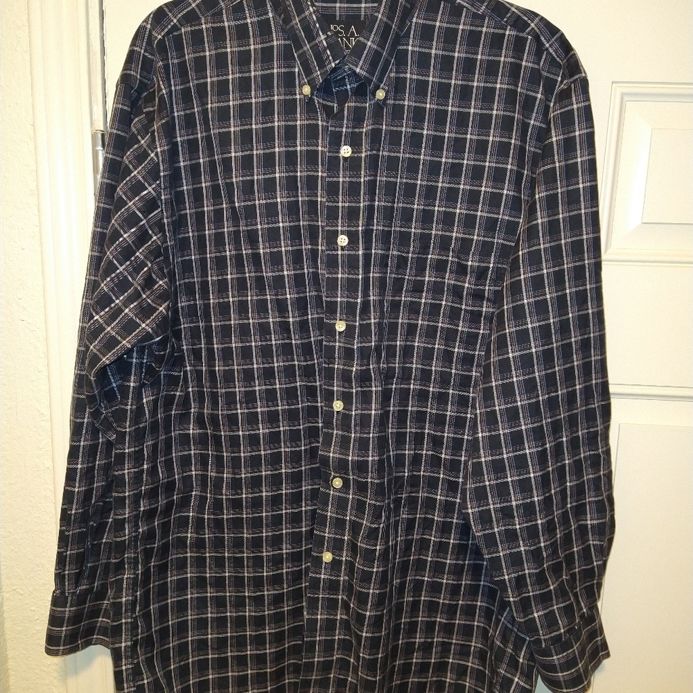 Jos A Bank Traveler's Collection Plaid Long Sleeve Button Down Shirt Men's sz M